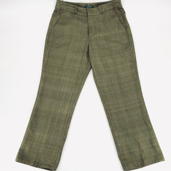 Ralph Lauren Tassah Woven Silk High Rise Olive Straight Leg Trouser - Picture 2 of 10